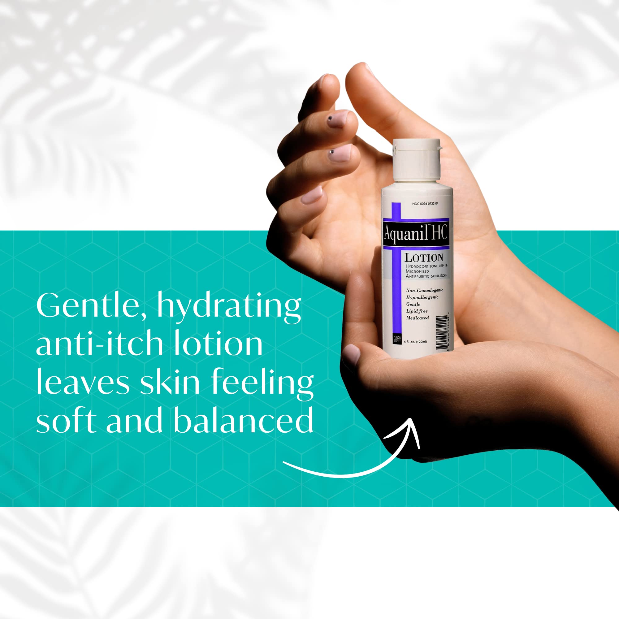 Aquanil HC Lotion application on arm demonstrates gentle, fast-absorbing relief for itchy skin