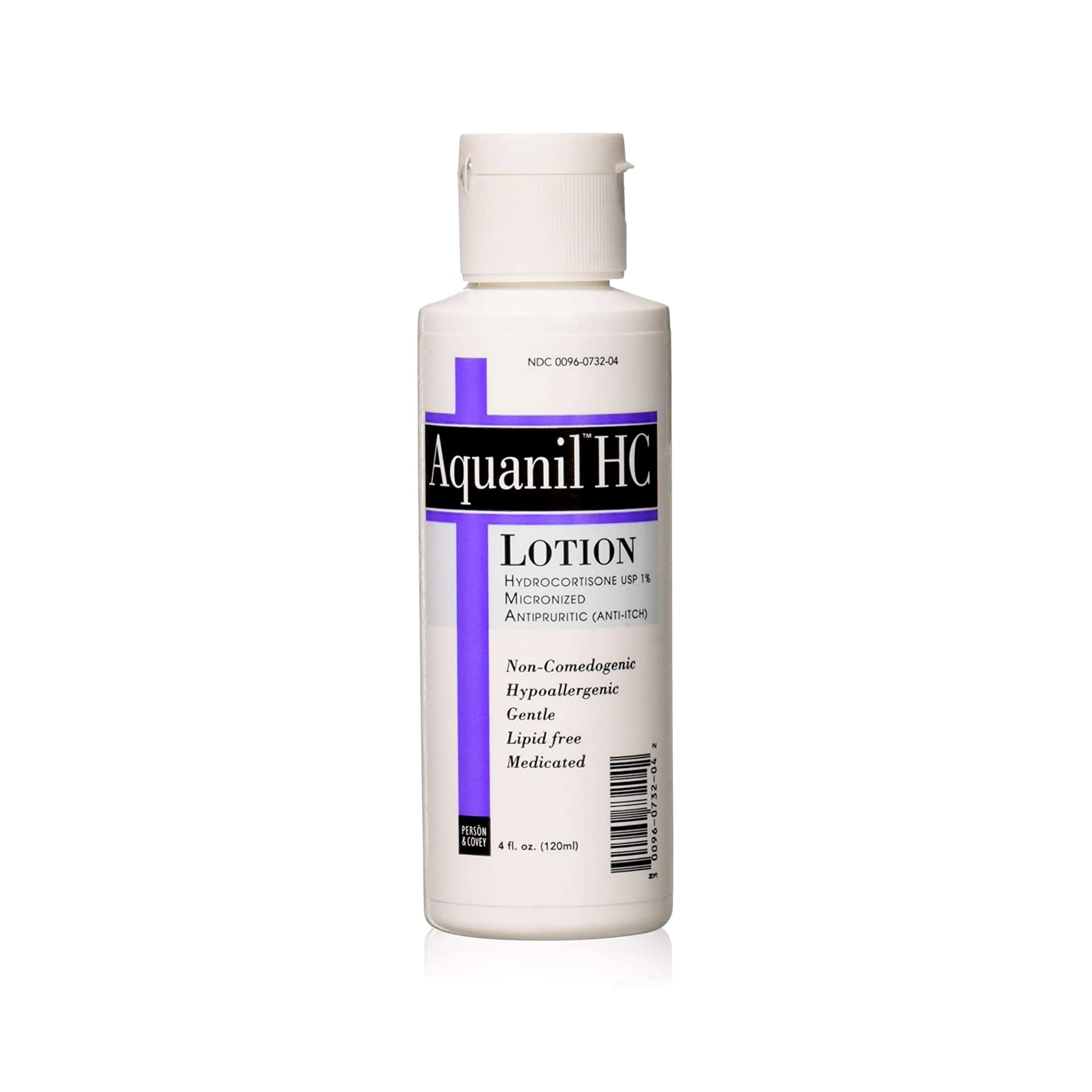 Aquanil HC Lotion bottle front view shows fragrance-free, oil-free formula for sensitive skin