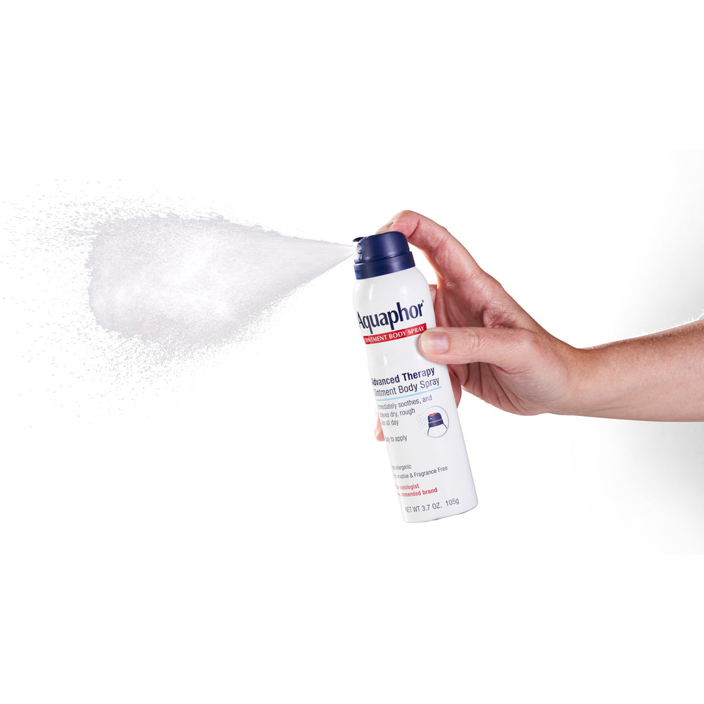 Aquaphor spray action close-up demonstrating continuous mist and quick coverage