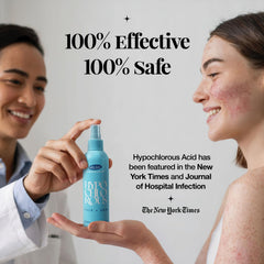 Aquia HOCl spray close-up highlighting gentle skin cleansing for daily use.