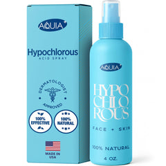 Aquia HOCl spray bottle close-up for facial care and cleansing.