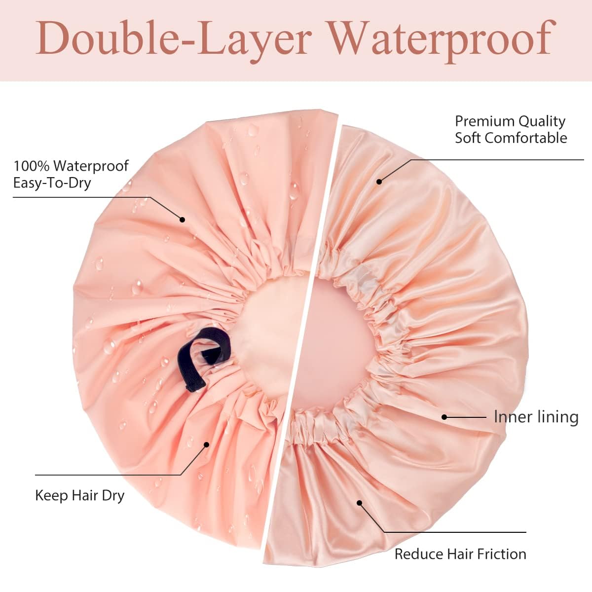 Aquior shower cap features an adjustable band for secure, comfortable fit.