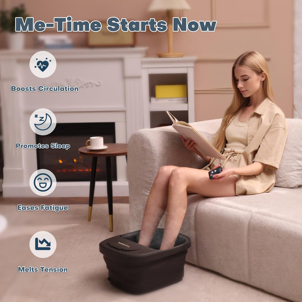 Aqvesane foot bath remote control closeup enables quick temperature and timer adjustments.