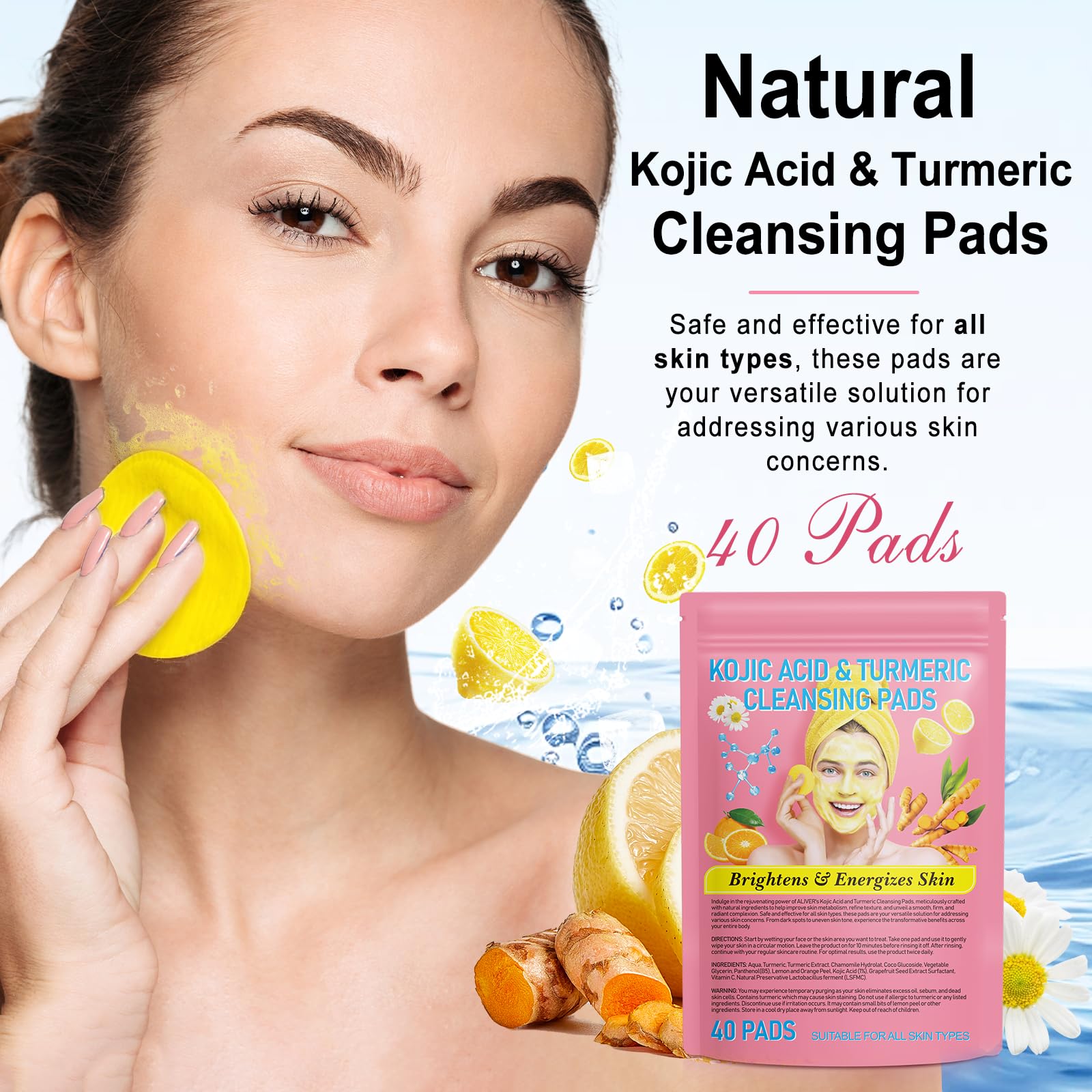 A r b c r n Turmeric Cleansing Pads dual-sided close-up shows gentle exfoliation and impurity removal.