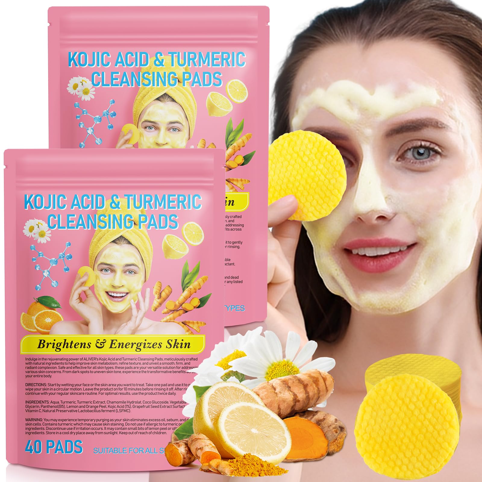 A r b c r n Turmeric Cleansing Pads 2-Pack packaging highlights easy daily cleanse for radiant skin.