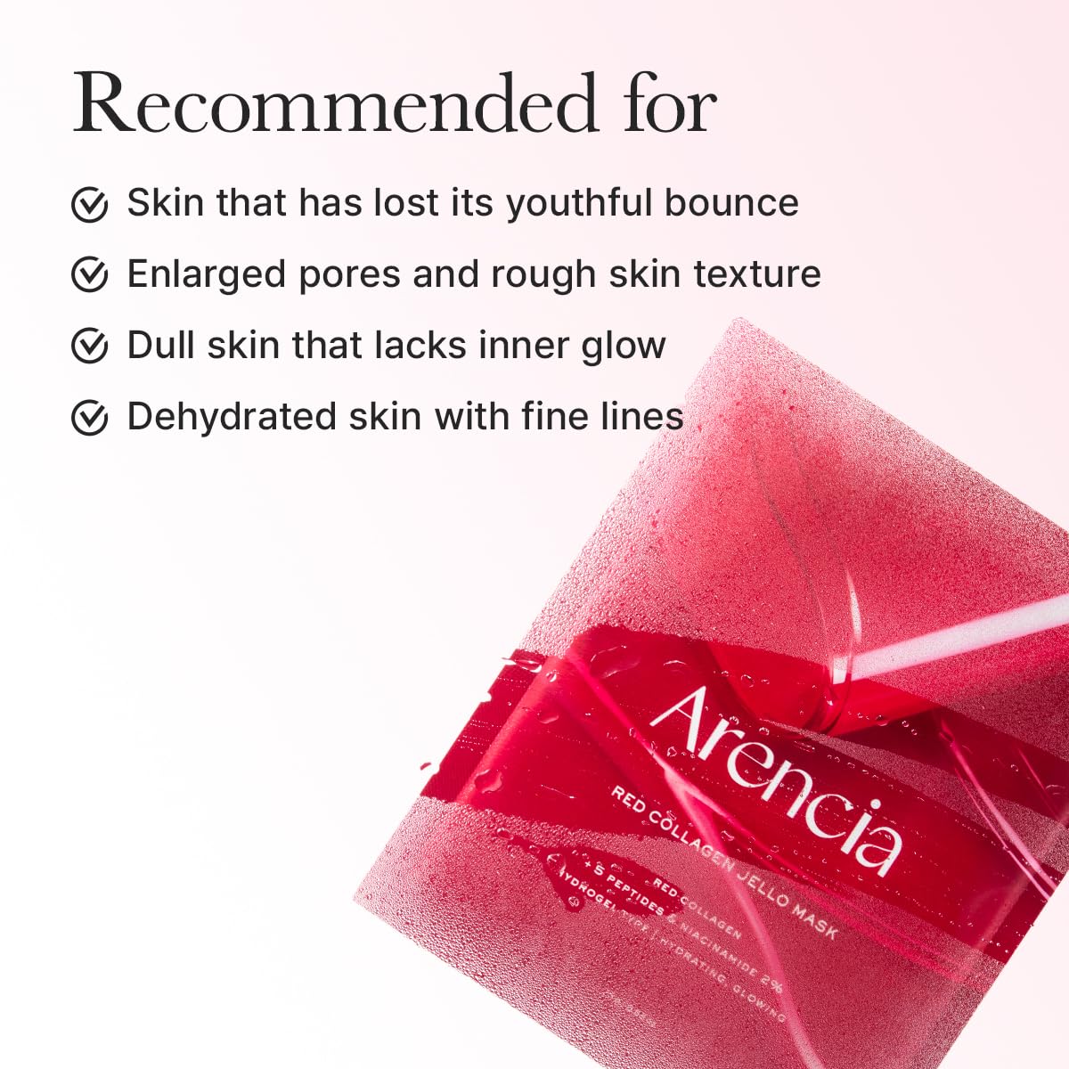 ARENCIA Red Collagen Jello Mask for dry mature skin visual conveys hydration and plumpness.