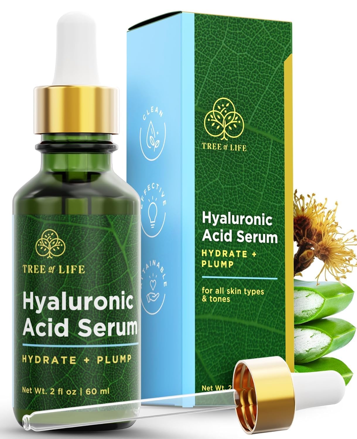 Tree of Life Beauty Serum con gotero para hidratación profunda.