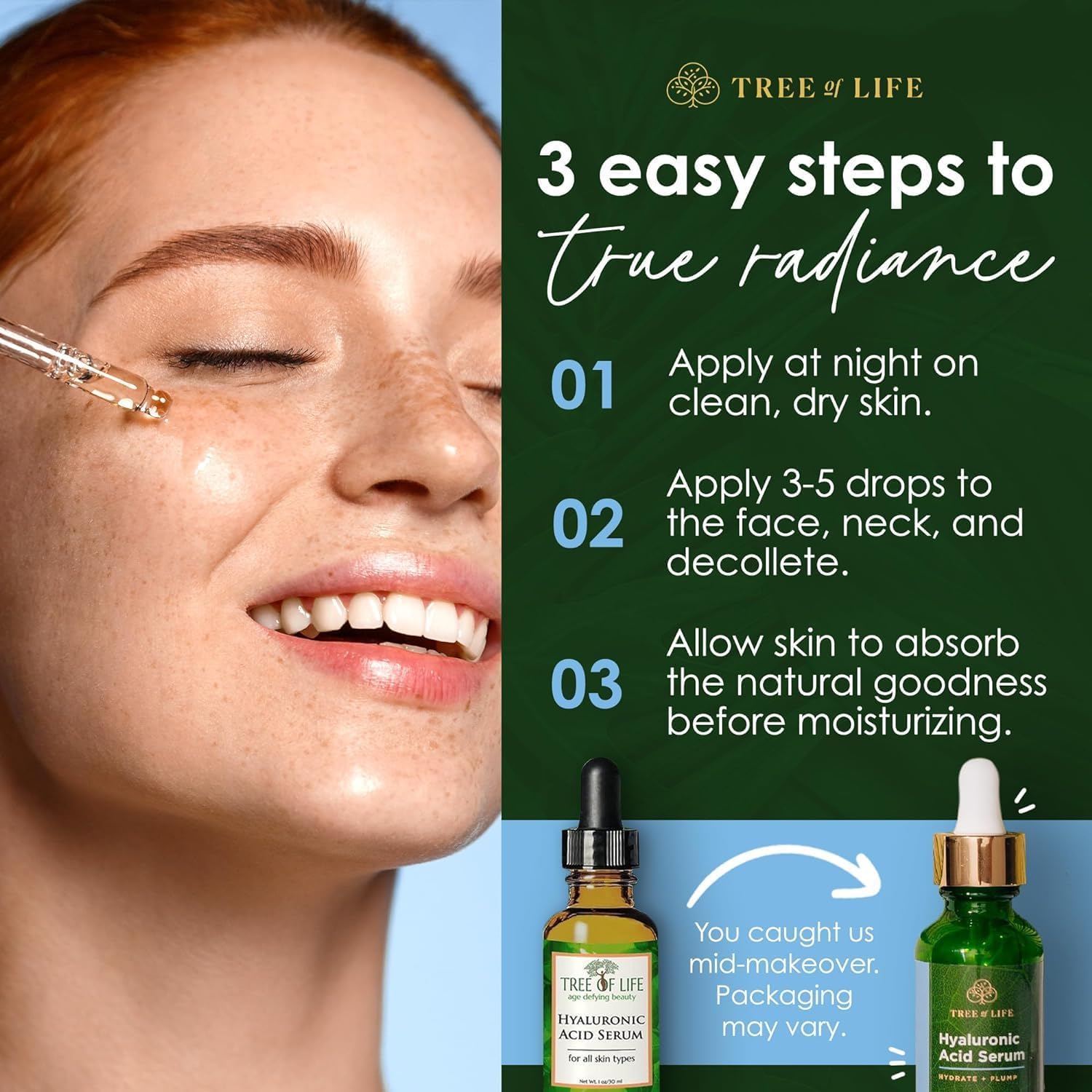 Tree of Life Beauty Serum piel más radiante tras uso diario.