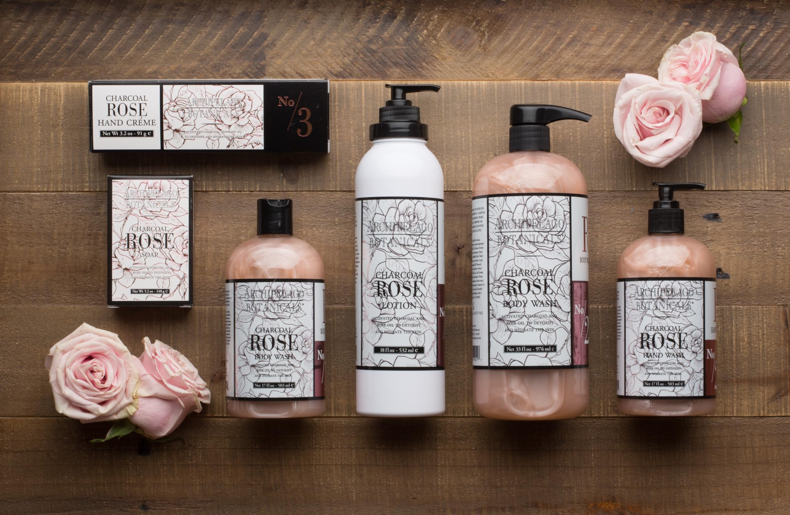 Archipelago Botanicals Charcoal Rose Lotion texture swirl reveals silky, non-greasy finish.