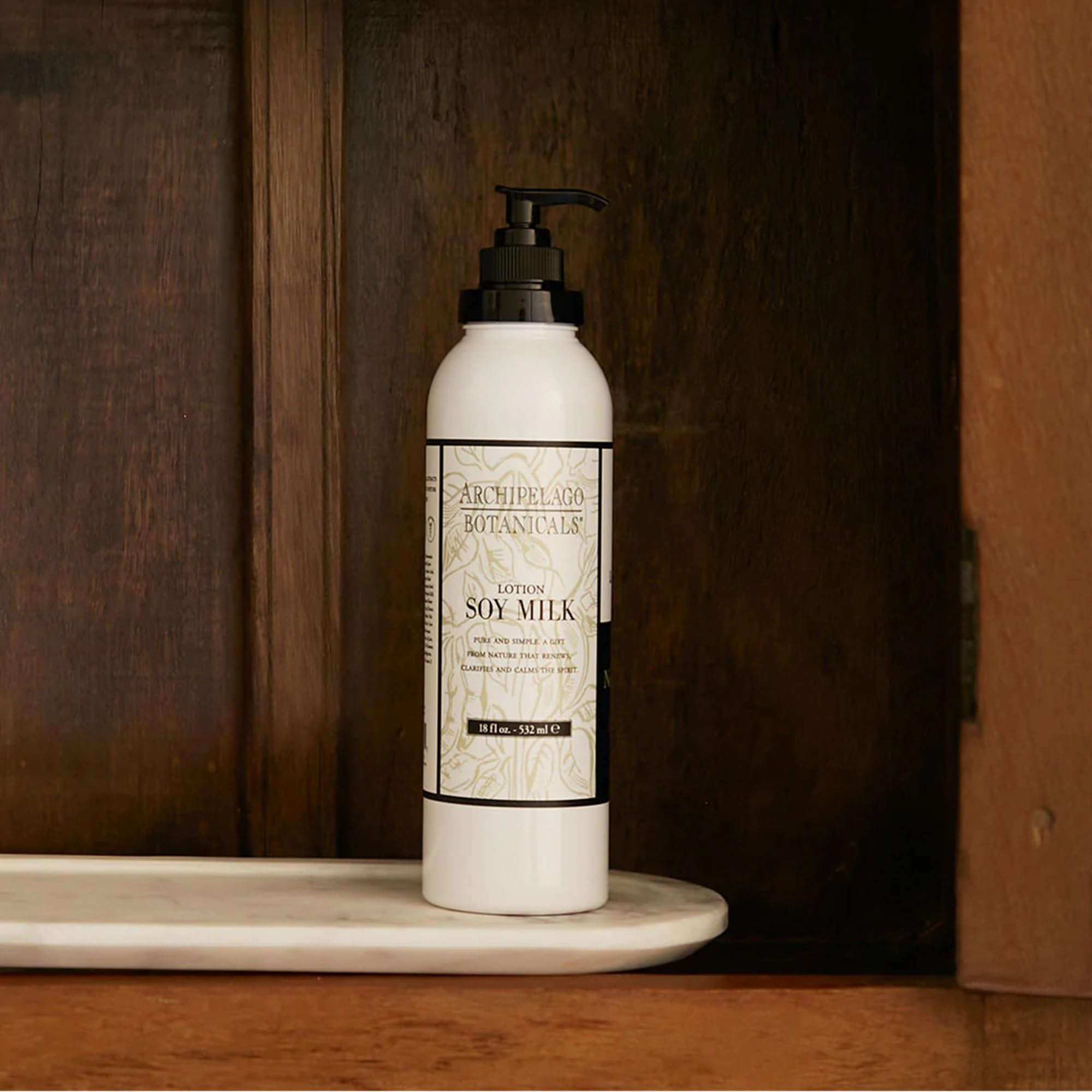 Archipelago Botanicals Soy Milk Lotion bottle highlights subtle green notes fragrance