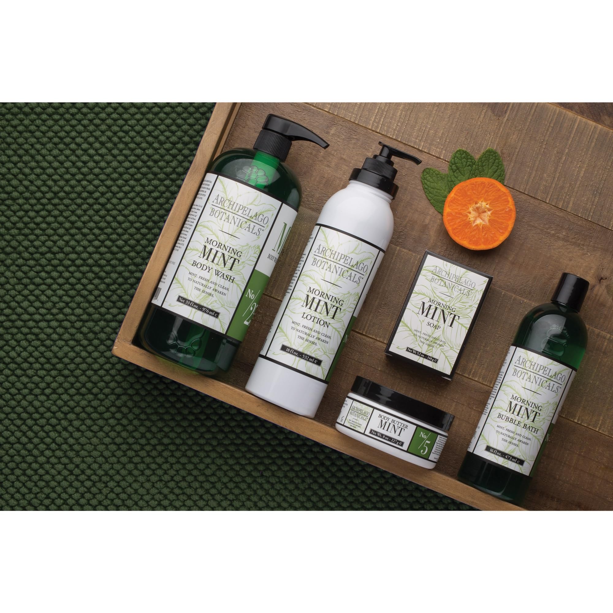 Archipelago Botanicals Morning Mint bathroom setup evokes a spa-like renewal ritual