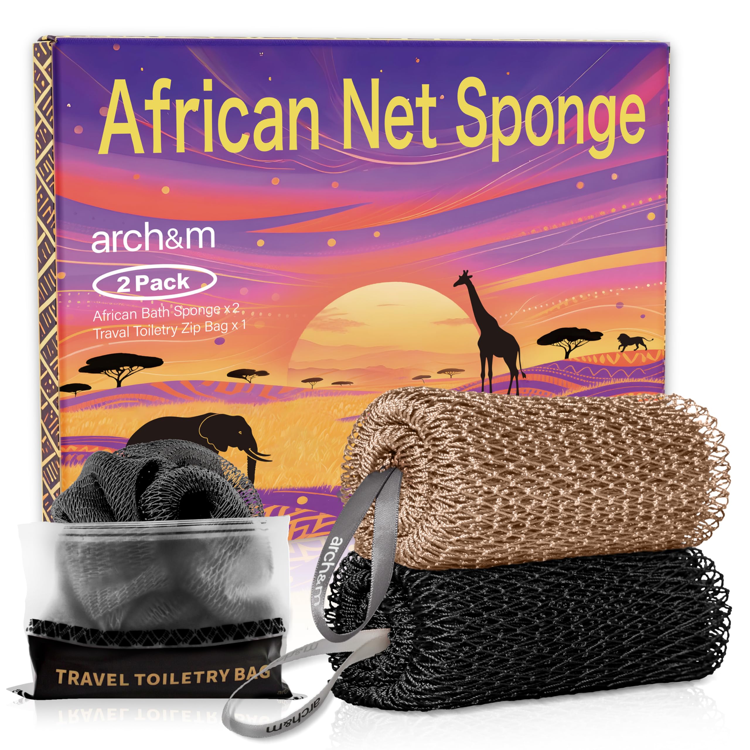 ARCH&M authentic African net sponge back-scrub close-up for gentle full-body exfoliation.