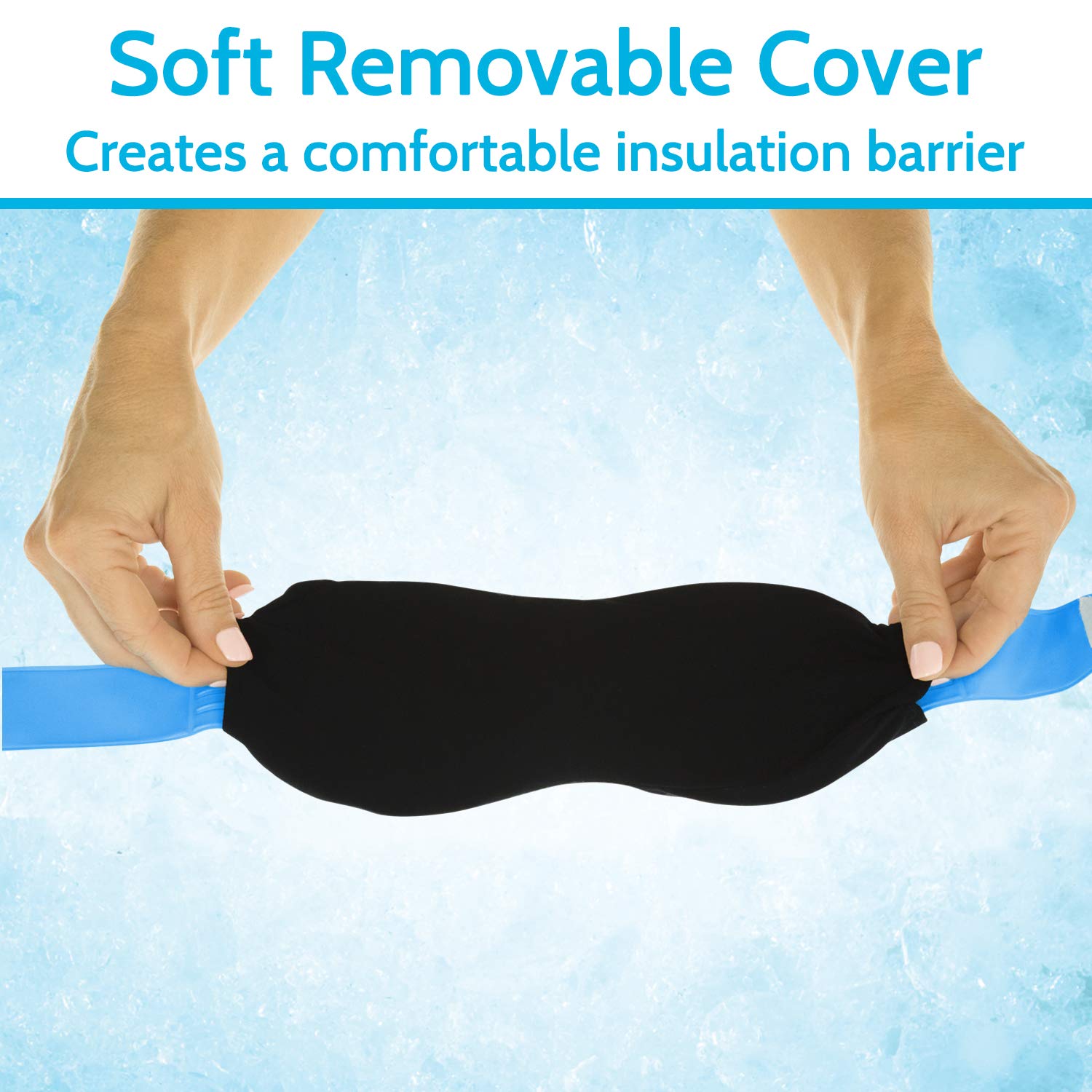 Arctic Flex eye mask highlights safe non-toxic gel for reusable therapy.