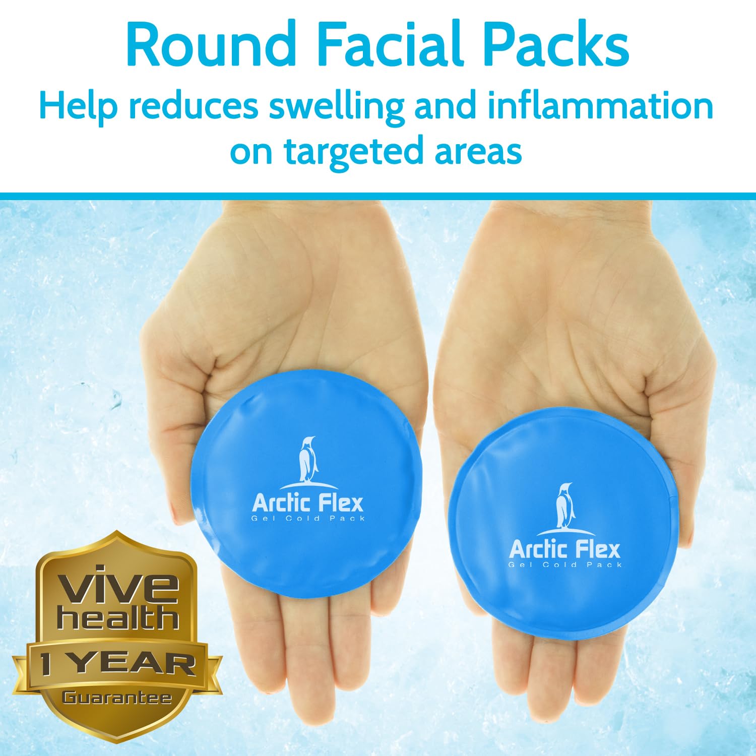Arctic Flex packaging image highlighting reusable eye mask and gel packs.