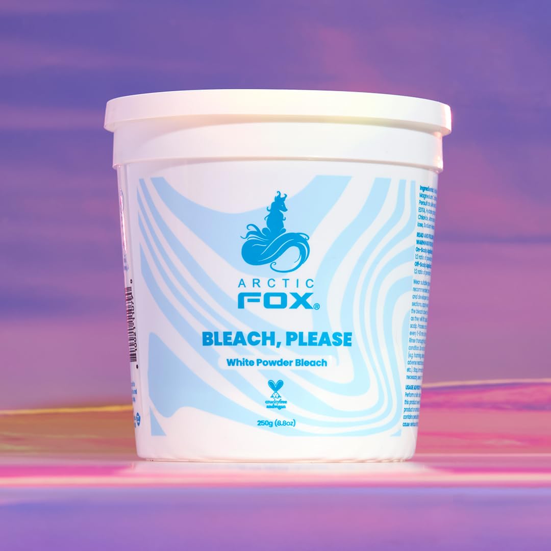 ARCTIC FOX Bleach Please platinum-result image highlights nine-level lift possibilities for icy blonde.