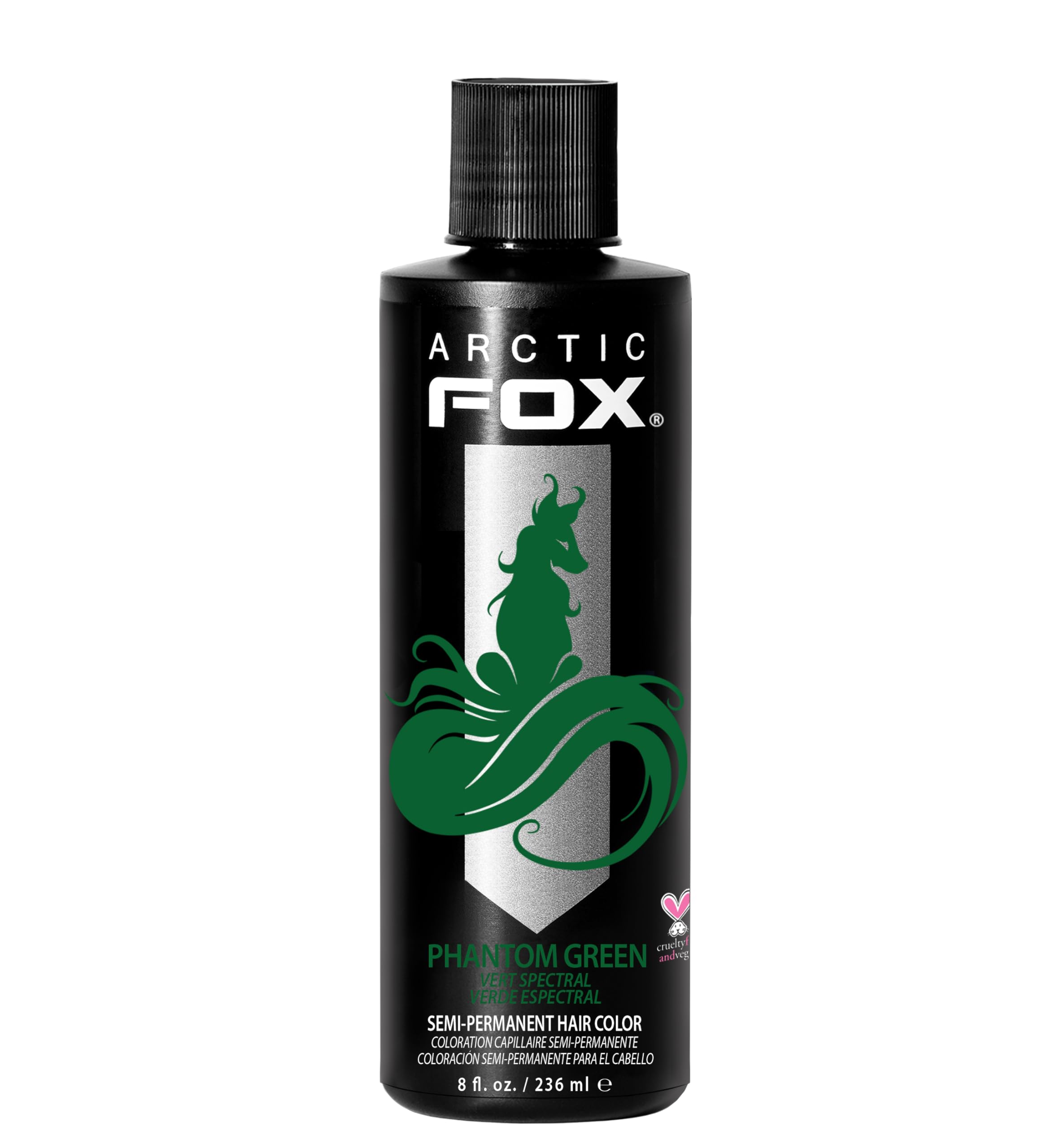 ARCTIC FOX Phantom Green bottle previewing a vibrant forest-green shade for at-home coloring.