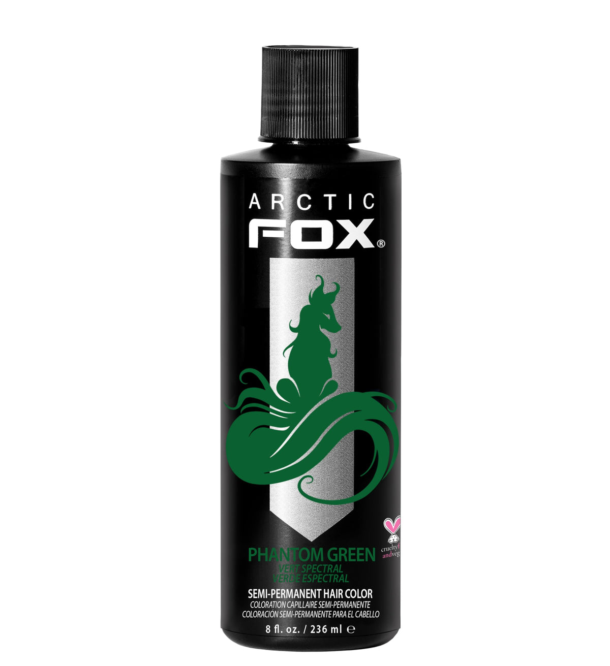 ARCTIC FOX Phantom Green bottle previewing a vibrant forest-green shade for at-home coloring.