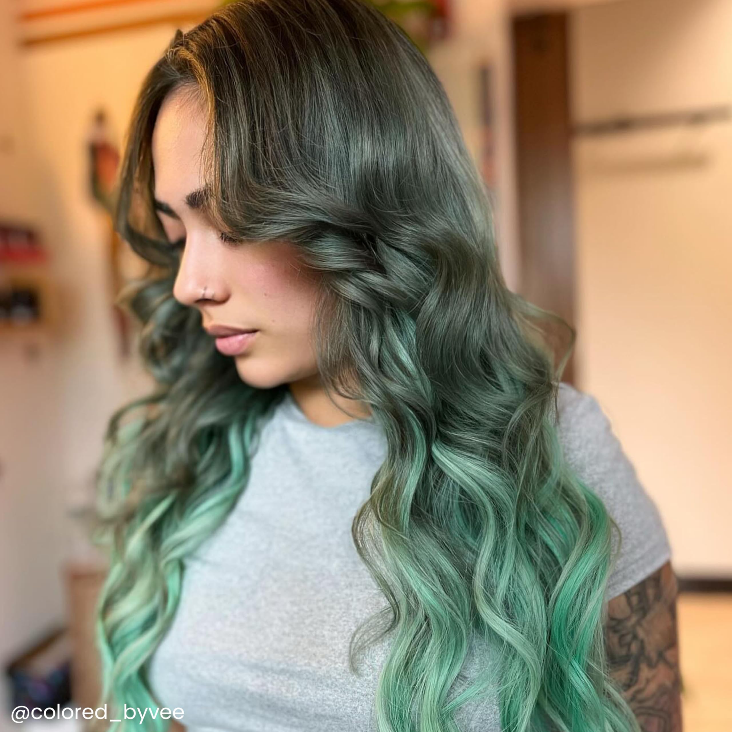 ARCTIC FOX Pistachio Macaron hair-application shot, gentle coloring with conditioning.