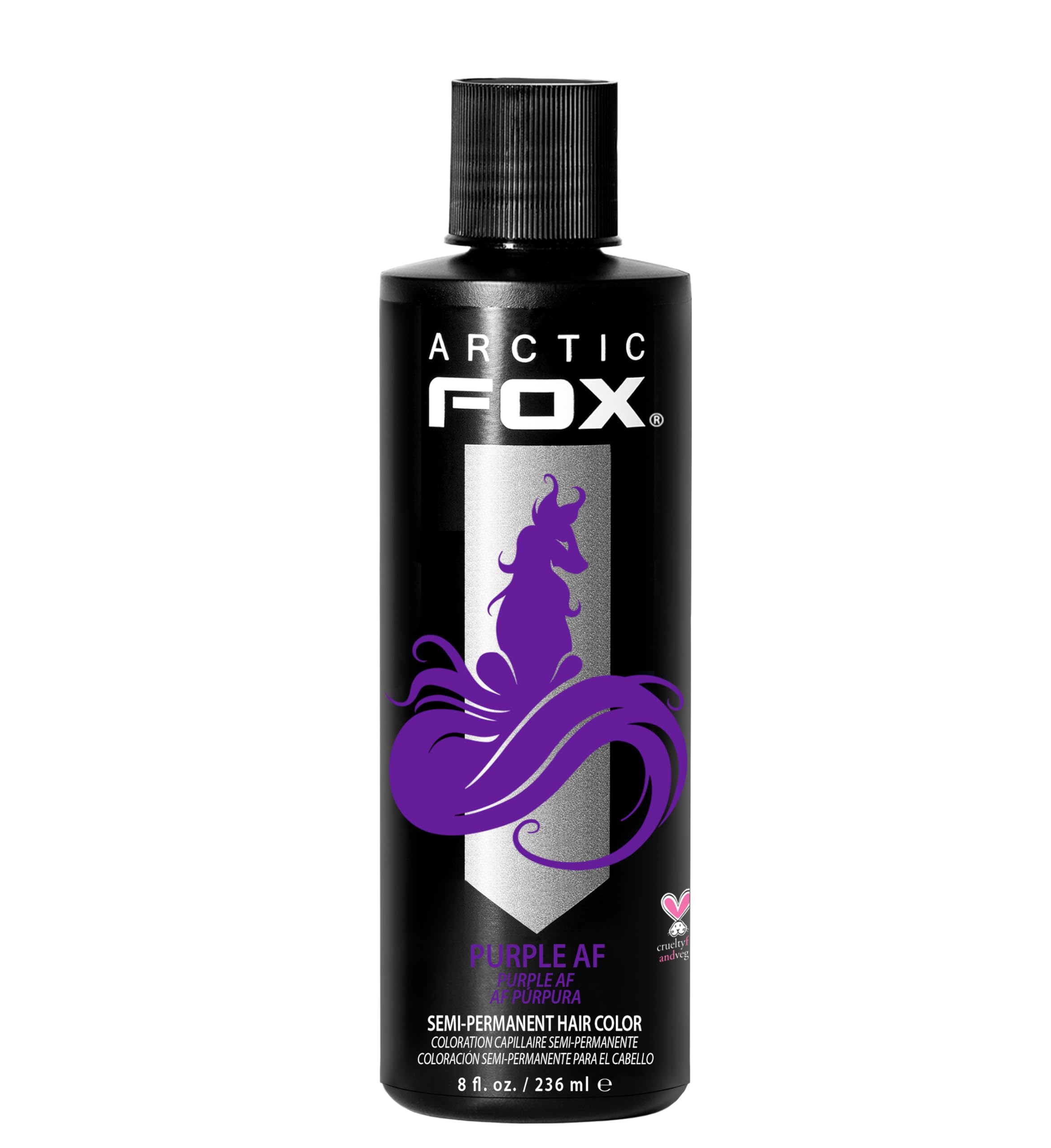 ARCTIC FOX Purple AF bottle pour shows vibrant purple ready to apply.