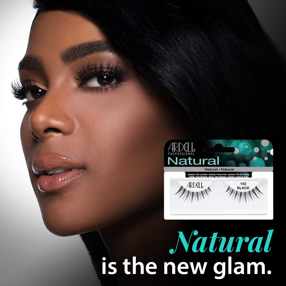 Ardell 102 Demi Black knot-free band closeup highlights seamless wear and natural blend.