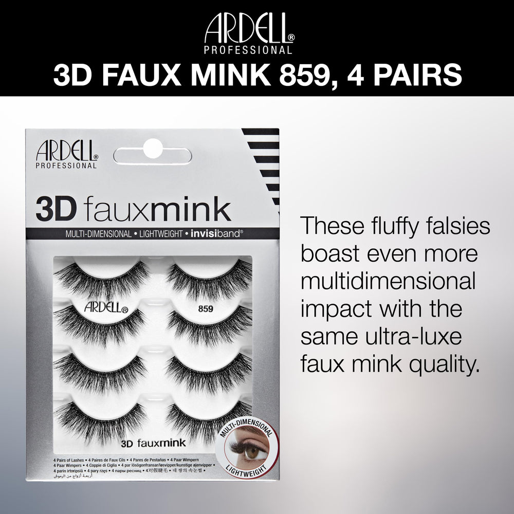 Ardell 3D Faux Mink Lashes flared design eye enhancement for bigger eyes.