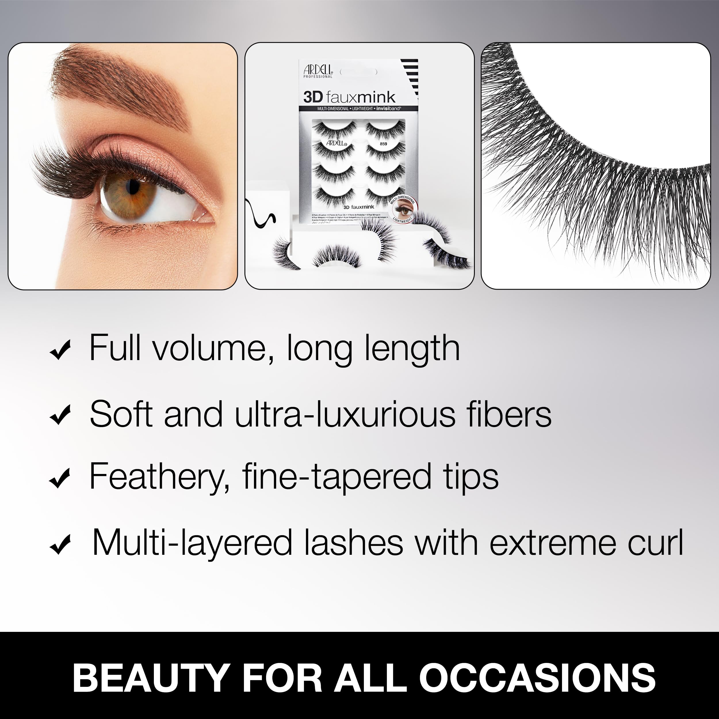 Ardell 3D Faux Mink Lashes soft fibers ideal for all-day wear.