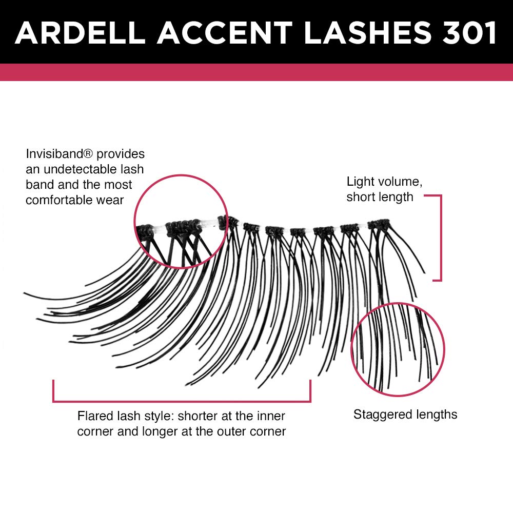 Ardell Accent Half Lashes 301 wispy lashline for soft definition.