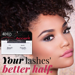 Ardell Accent Half Lashes 318 close-up shows feathered fibers for a natural blend.