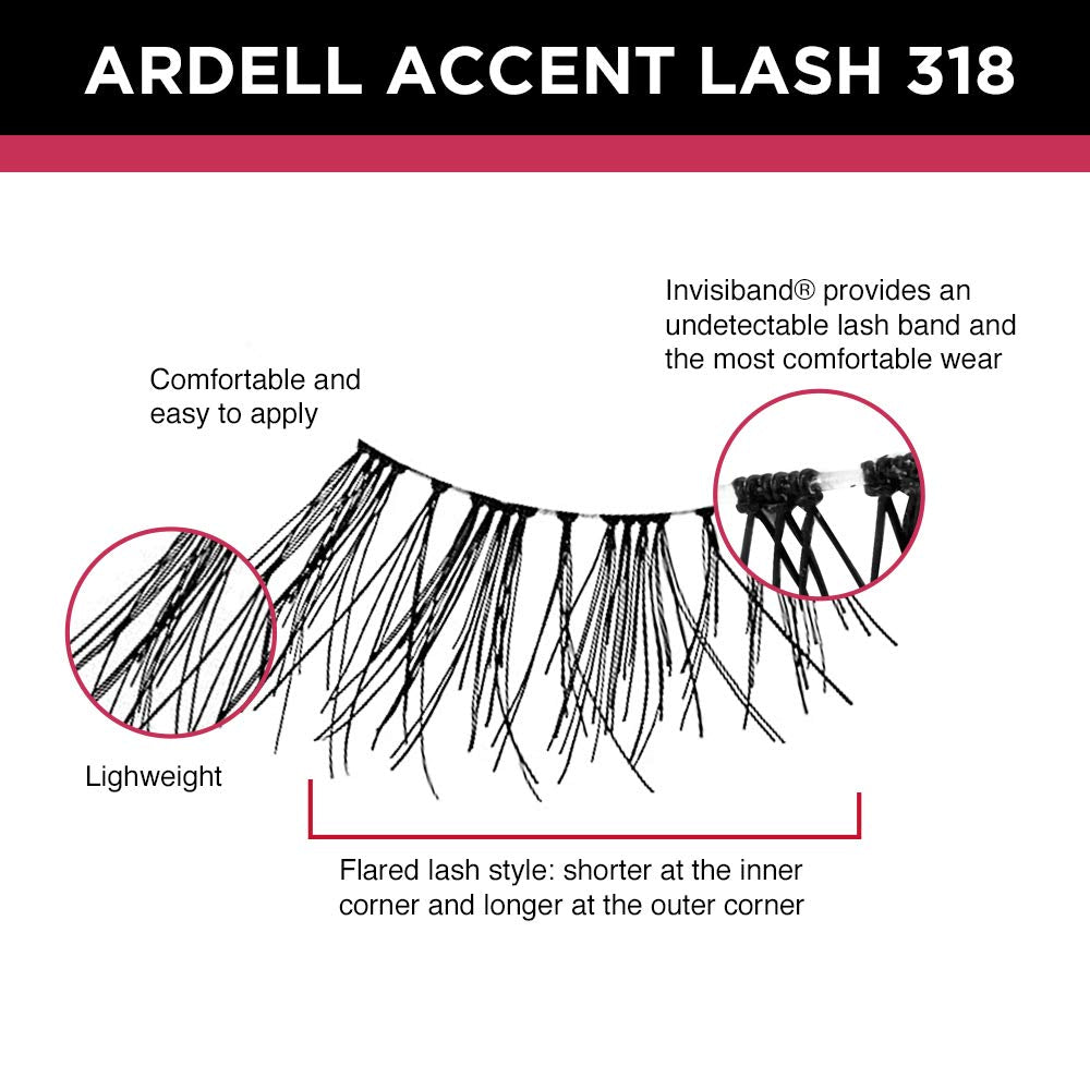 Ardell Accent Half Lashes 318 packaging in a compact tray for travel-friendly use.