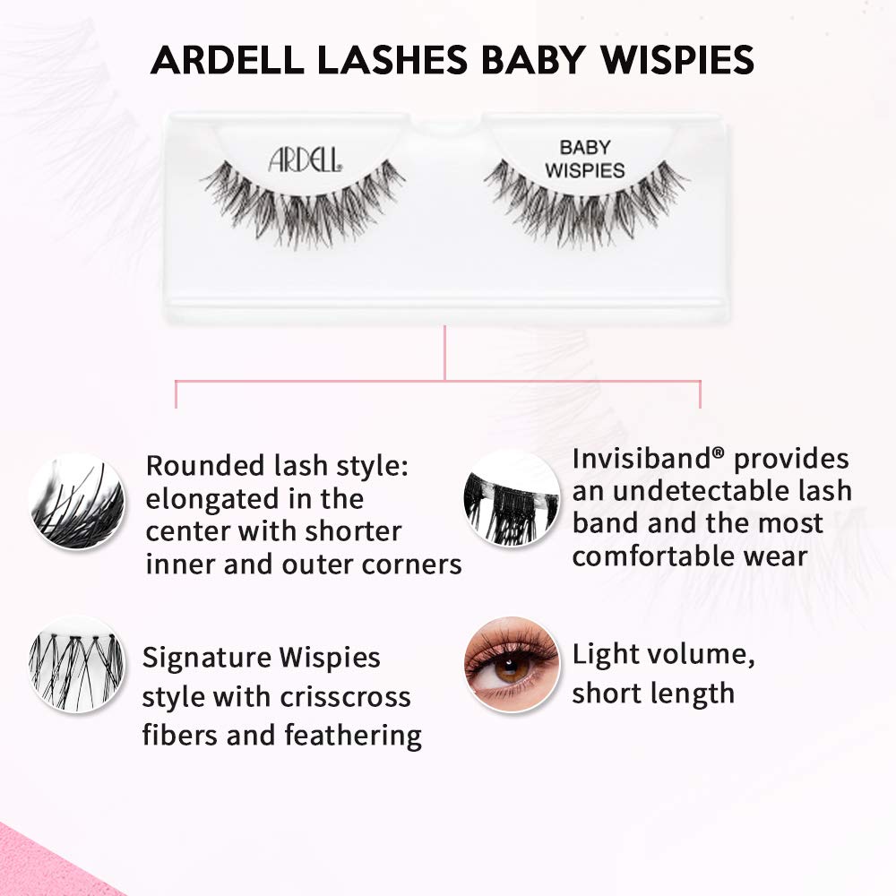 Ardell Baby Wispies Black crisscross-design lashes offer fluttery enhancement for everyday wear.