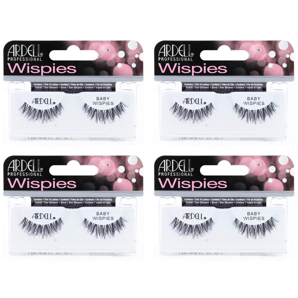 Ardell Baby Wispies Black four-pack lashes provide soft daytime fullness for a natural look.