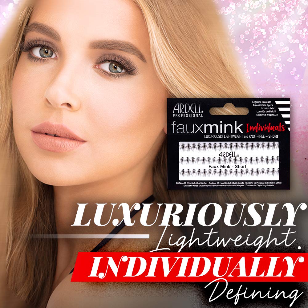 Ardell Faux Mink Short Black lashes on eye-line close-up with seamless invisiband for natural blend.