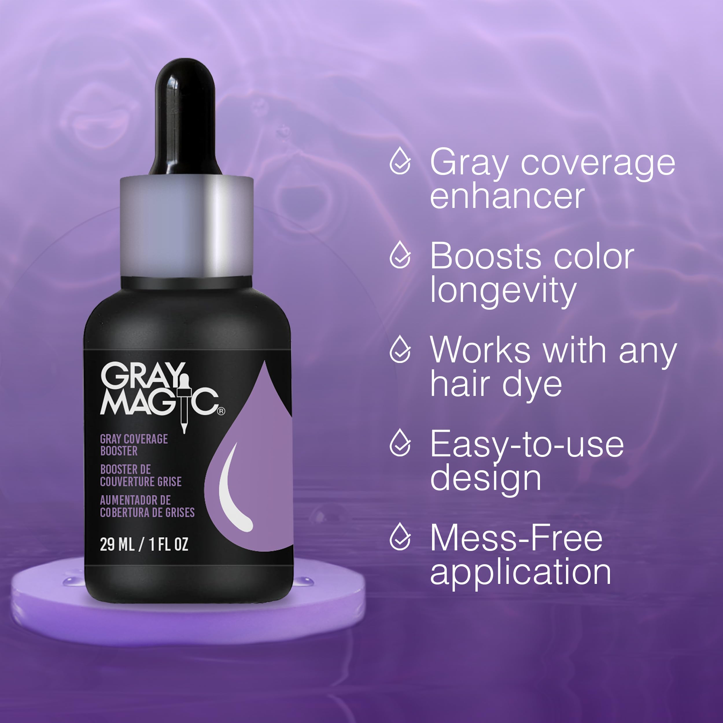Ardell Gray Magic Color Additive enhances gray hair coverage and vibrancy.
