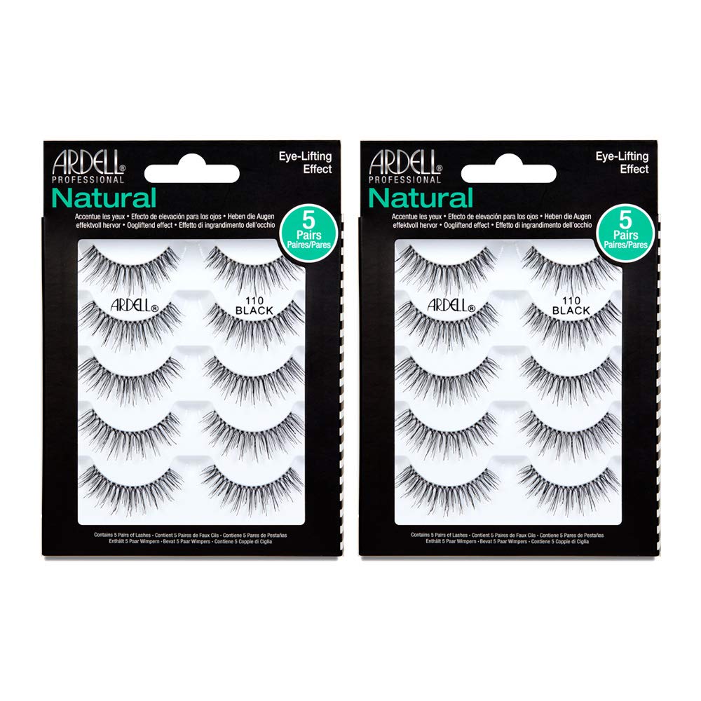 Ardell Natural False Eyelashes 110 Black eye-lift showcases a soft curve for open eyes.