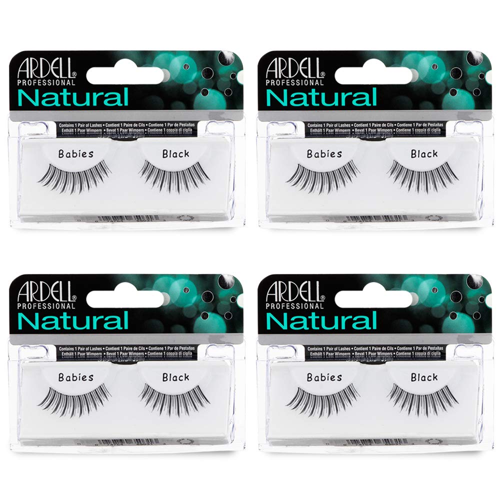 Ardell Natural Lashes Babies Black strip 4-pack for lightweight, natural-looking enhancement.