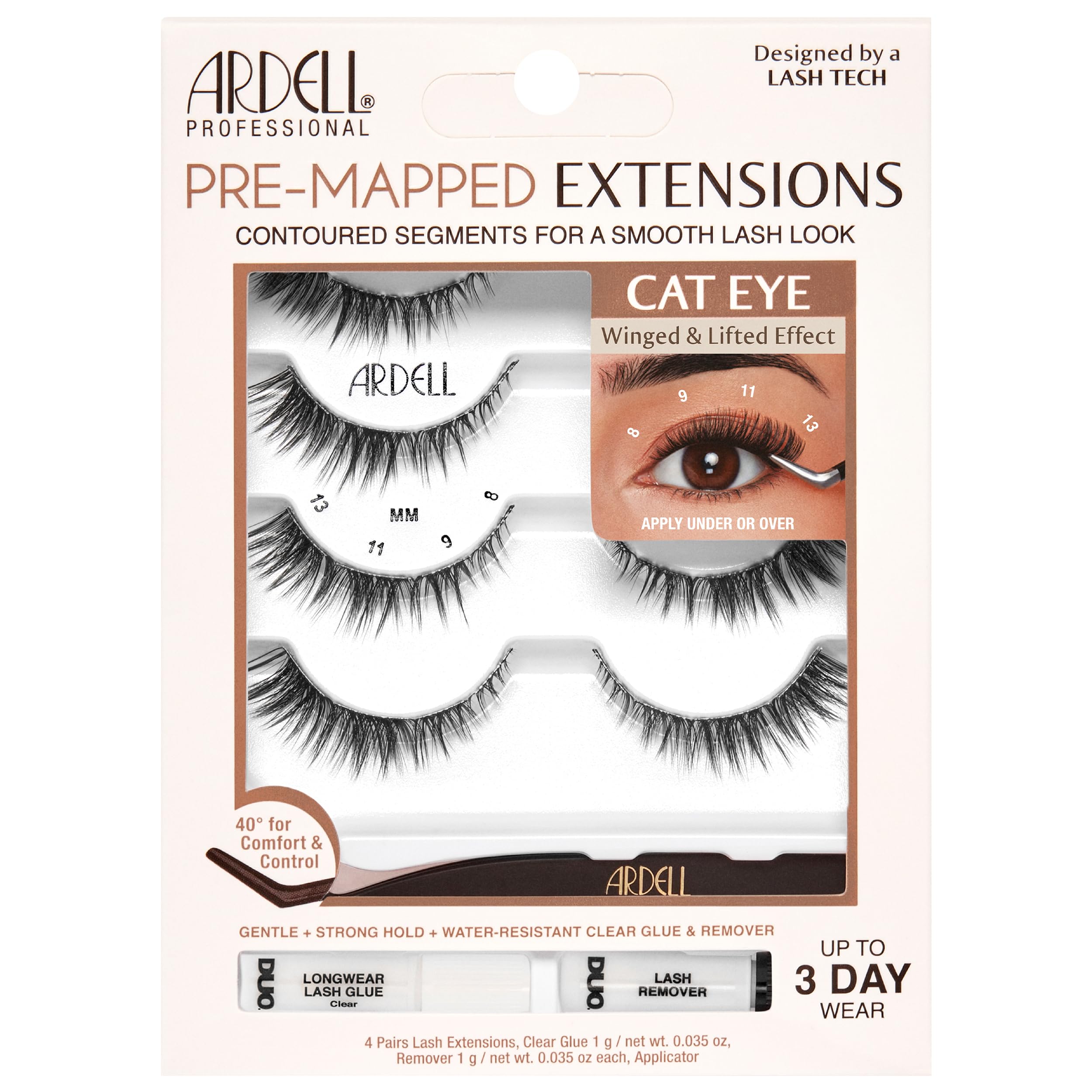 Ardell pre-mapped eyelash extensions kit cat eye lashes for precise application and bold results