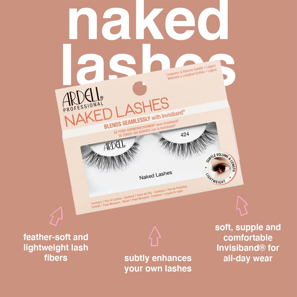 Ardell Strip Lashes Natural Naked Lashes 424 Invisiband comfort for all-day wear.