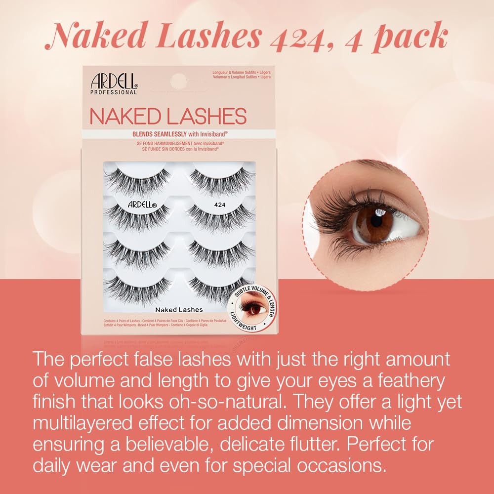 Ardell Strip Lashes Natural Naked Lashes 424 mid-length-wispies for natural lift.