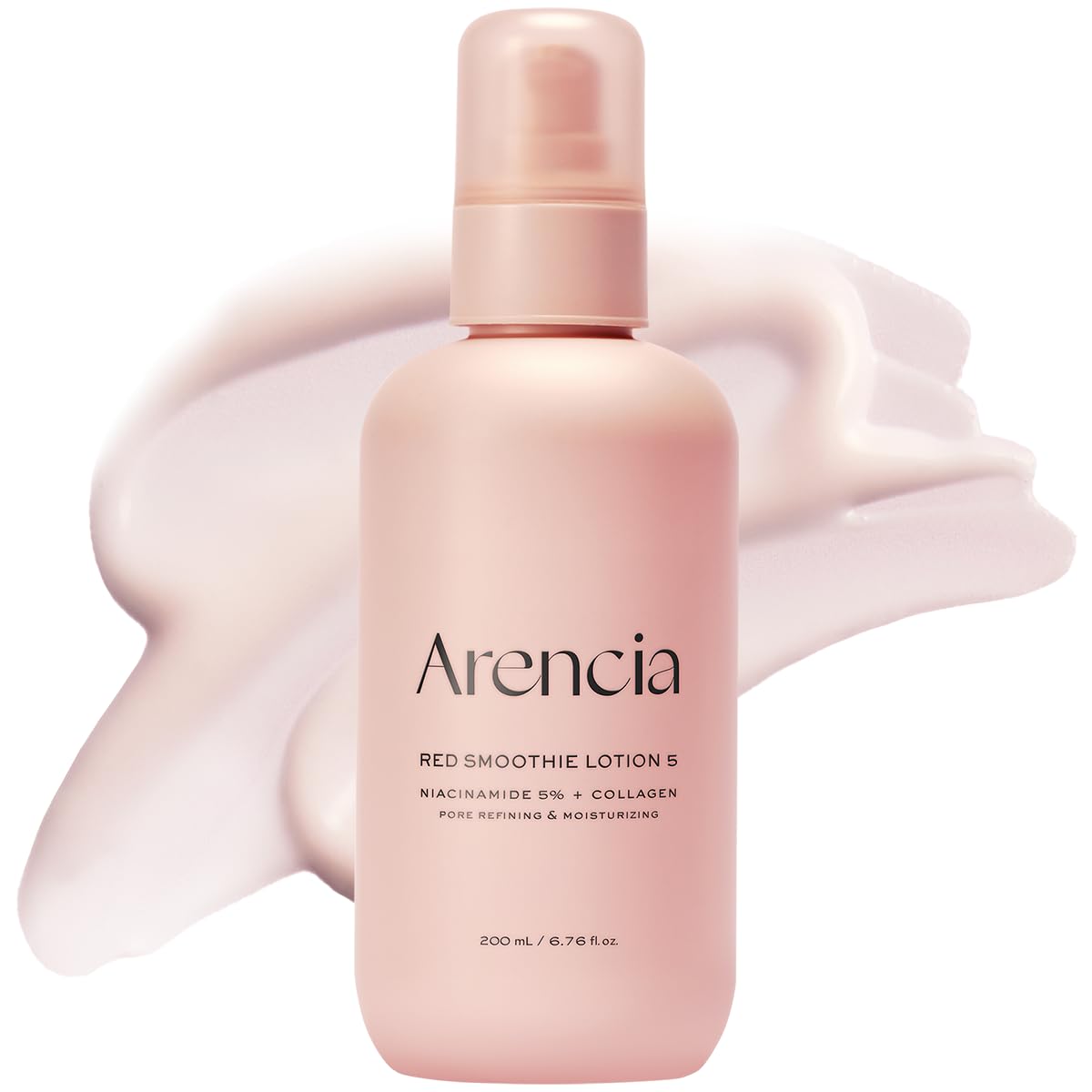 ARENCIA Red Smoothie Lotion pump bottle showing lightweight hydration for daily makeup base