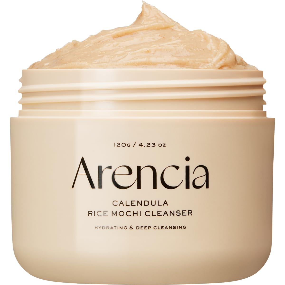 Arencia Calendula Rice Mochi cleanser bottle shown for daily moisturizing and brightening.