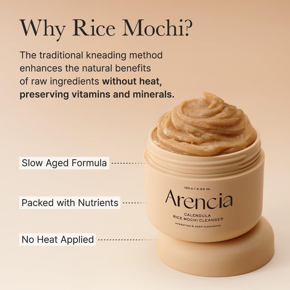 Arencia Calendula Rice Mochi safety testing image signals dermatologist compatibility.