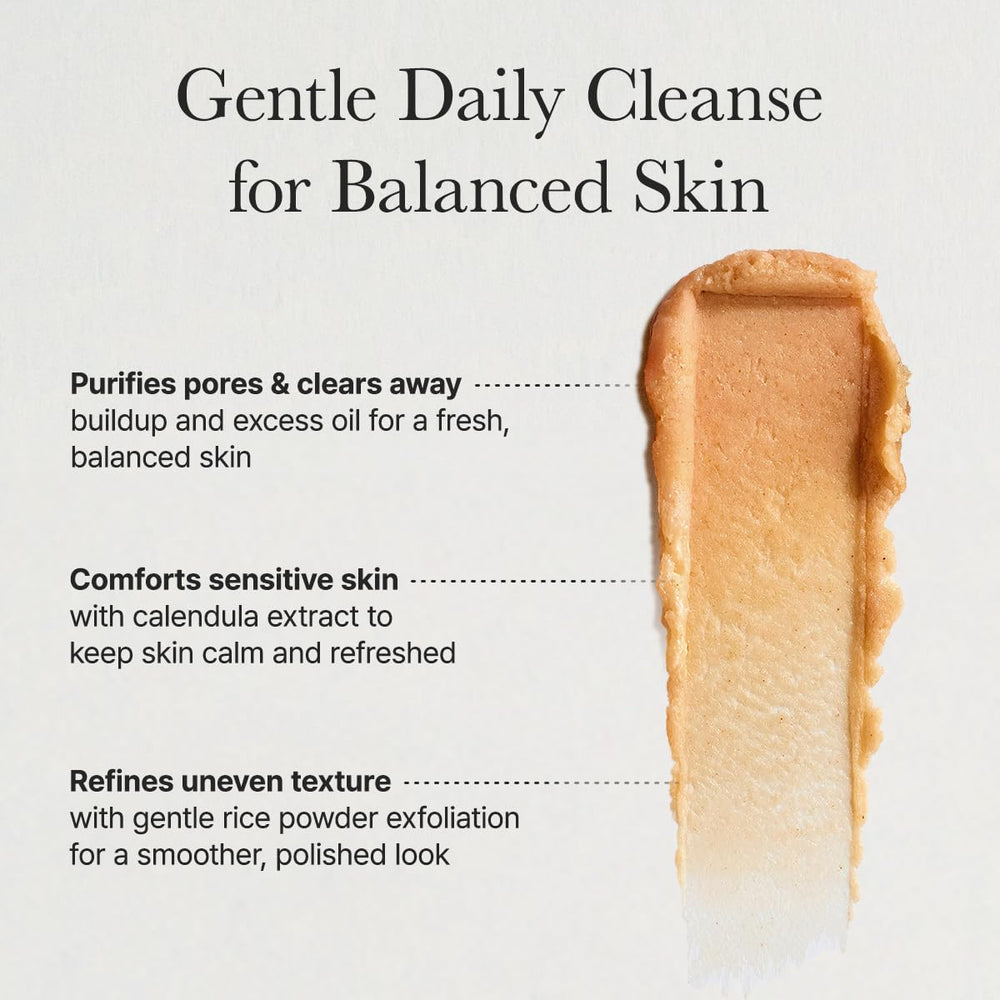 Arencia Calendula Rice Mochi texture close-up reveals gentle exfoliating grains.