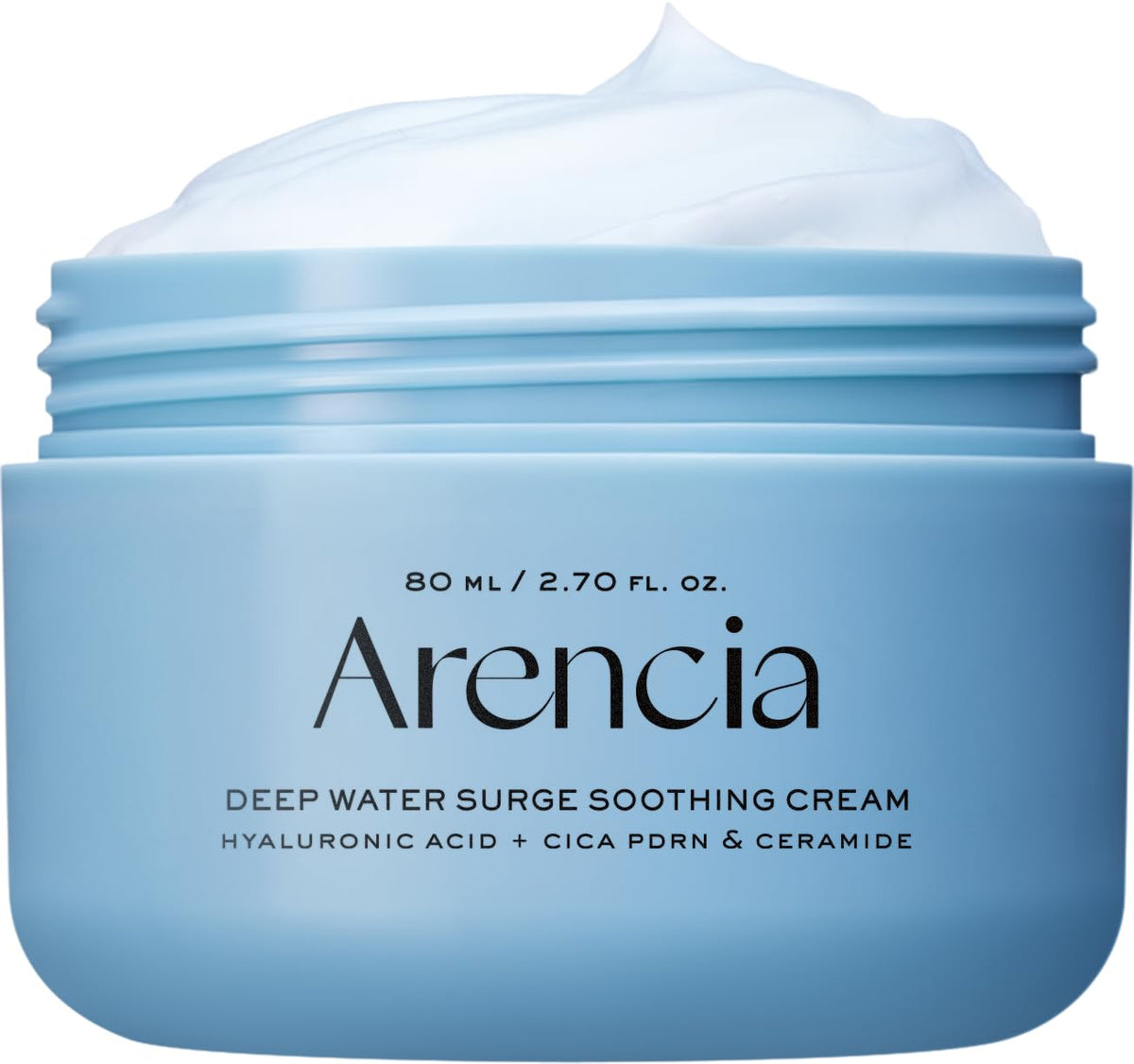 ARENCIA Deep Water Surge Cream jar closeup showing rich hydration for dry skin.