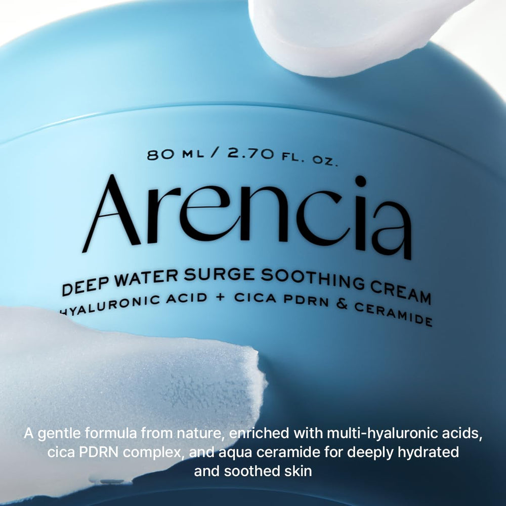 ARENCIA Deep Water Surge application scene illustrating soothing, hydrating finish.