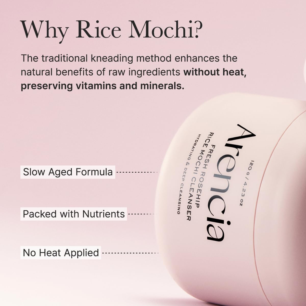 ARENCIA Fresh Rosehip Rice Mochi Cleanser minimalist packaging on shelf