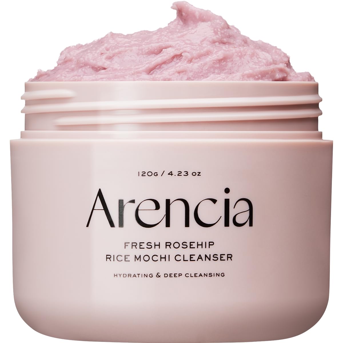 ARENCIA Fresh Rosehip Rice Mochi Cleanser tube close-up showing creamy texture and gentle exfoliation