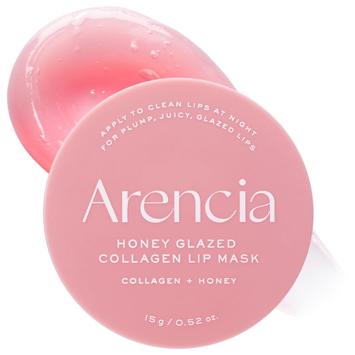 ARENCIA Honey Glazed Collagen Lip Mask jar close-up highlighting overnight hydration.