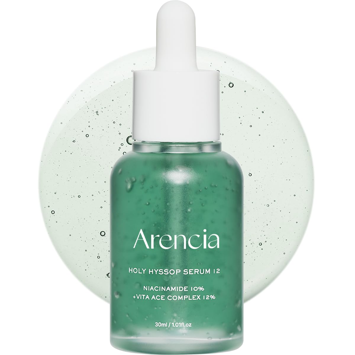 Arencia Hyssop Glow Serum bottle highlights hydrating serum for a dewy, radiant complexion.