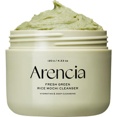 Arencia Rice Mochi Cleanser bottle pour showcases refreshing daily cleansing