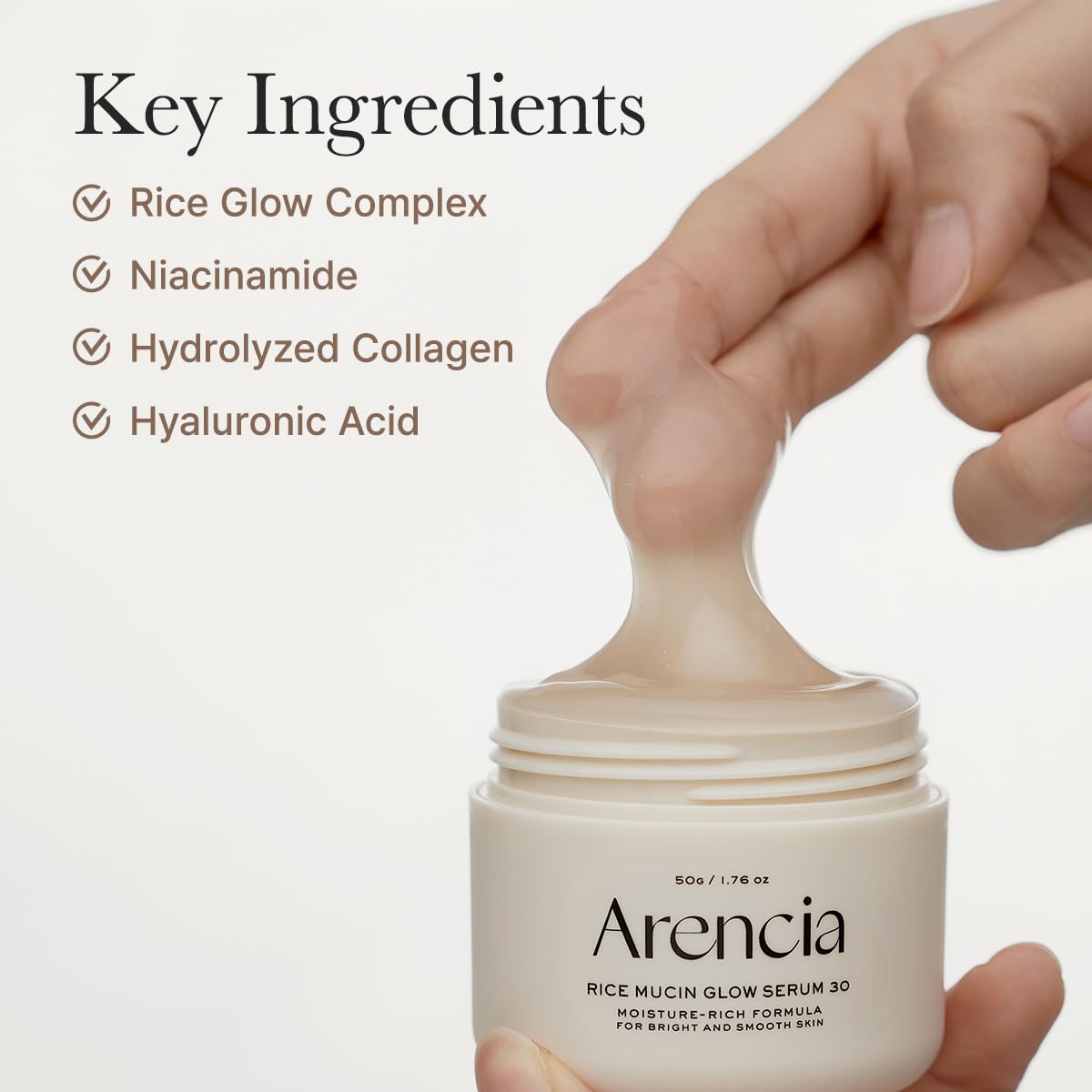 Arencia Rice Mucin Overnight Glow packaging box communicates premium care and product integrity